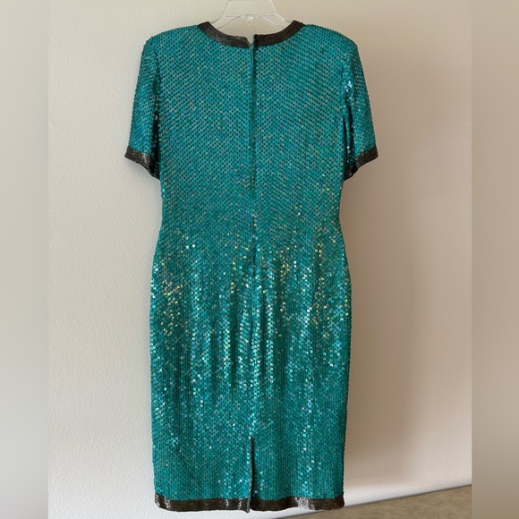 Vintage Stenay Turquoise Sequin Gown Mini Dress XS - Picture 3 of 15